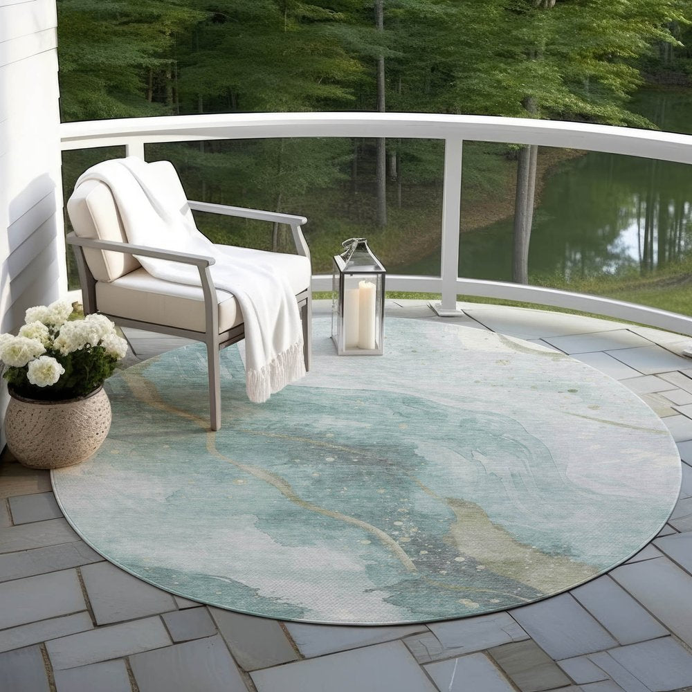3' X 5' Teal Blue And Aqua Abstract Washable Indoor Outdoor Area Rug