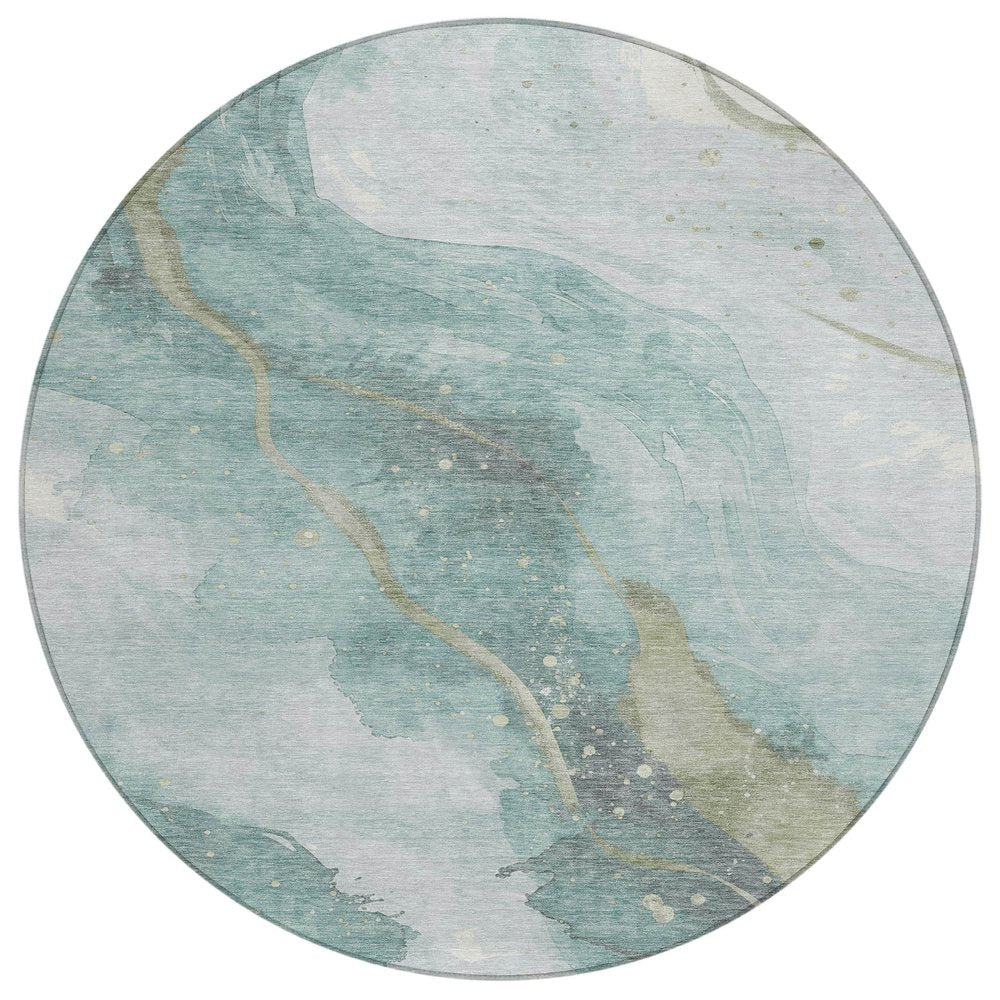 3' X 5' Teal Blue And Aqua Abstract Washable Indoor Outdoor Area Rug