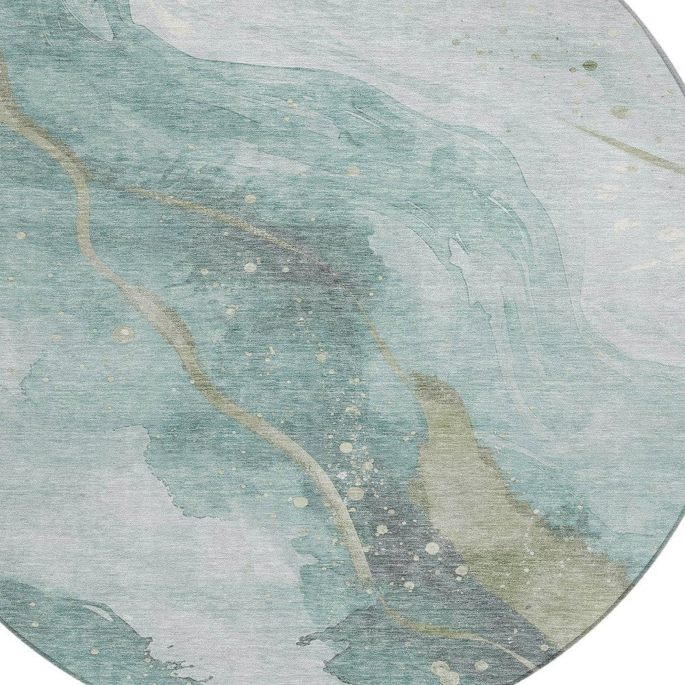 3' X 5' Teal Blue And Aqua Abstract Washable Indoor Outdoor Area Rug