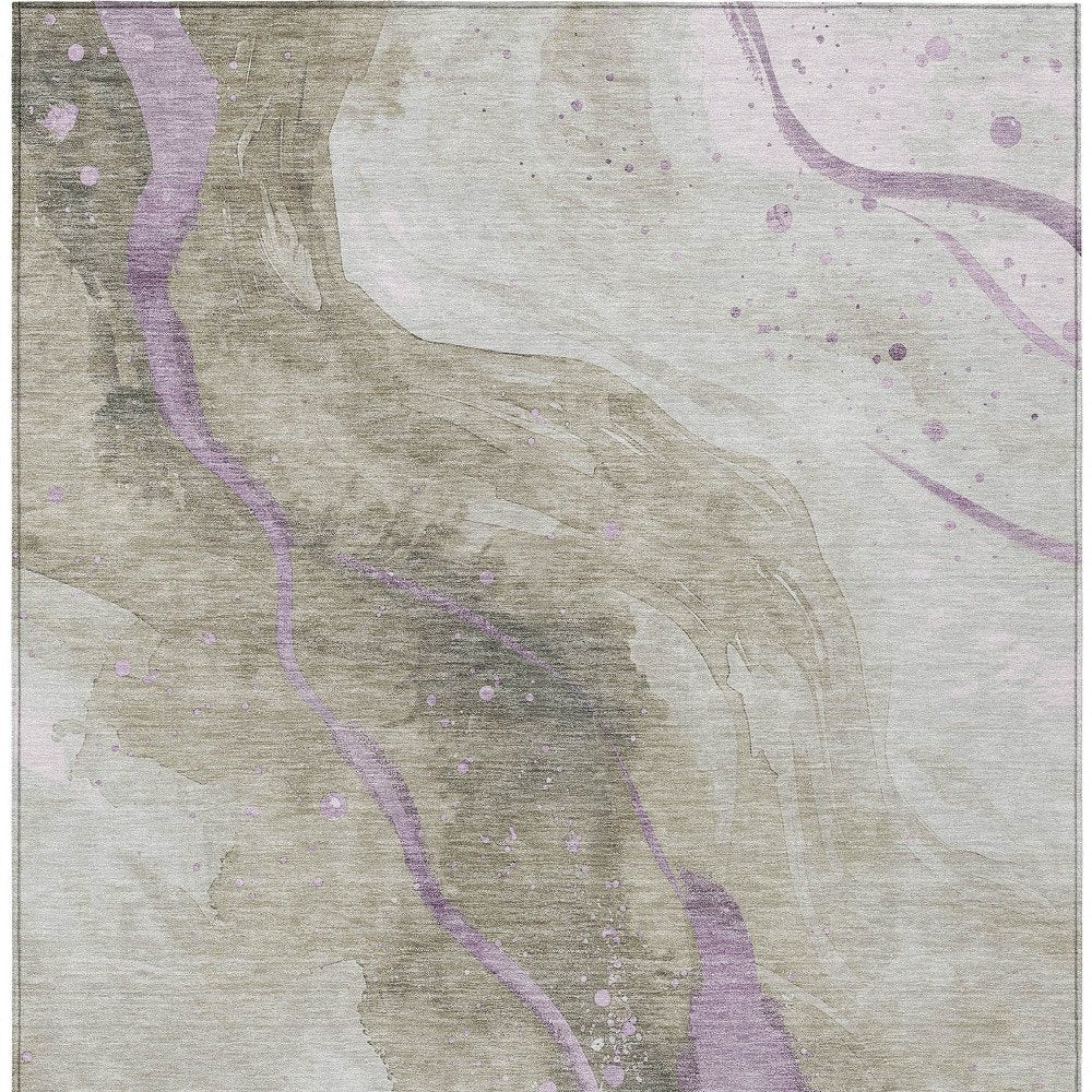 3' X 5' Taupe And Lavender Abstract Washable Indoor Outdoor Area Rug