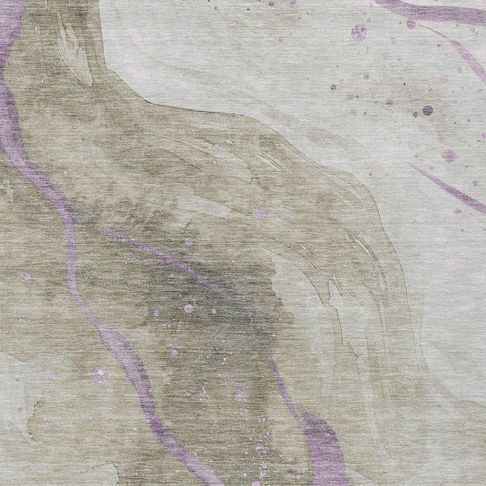 3' X 5' Taupe And Lavender Abstract Washable Indoor Outdoor Area Rug