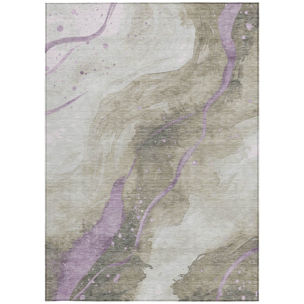 3' X 5' Taupe And Lavender Abstract Washable Indoor Outdoor Area Rug