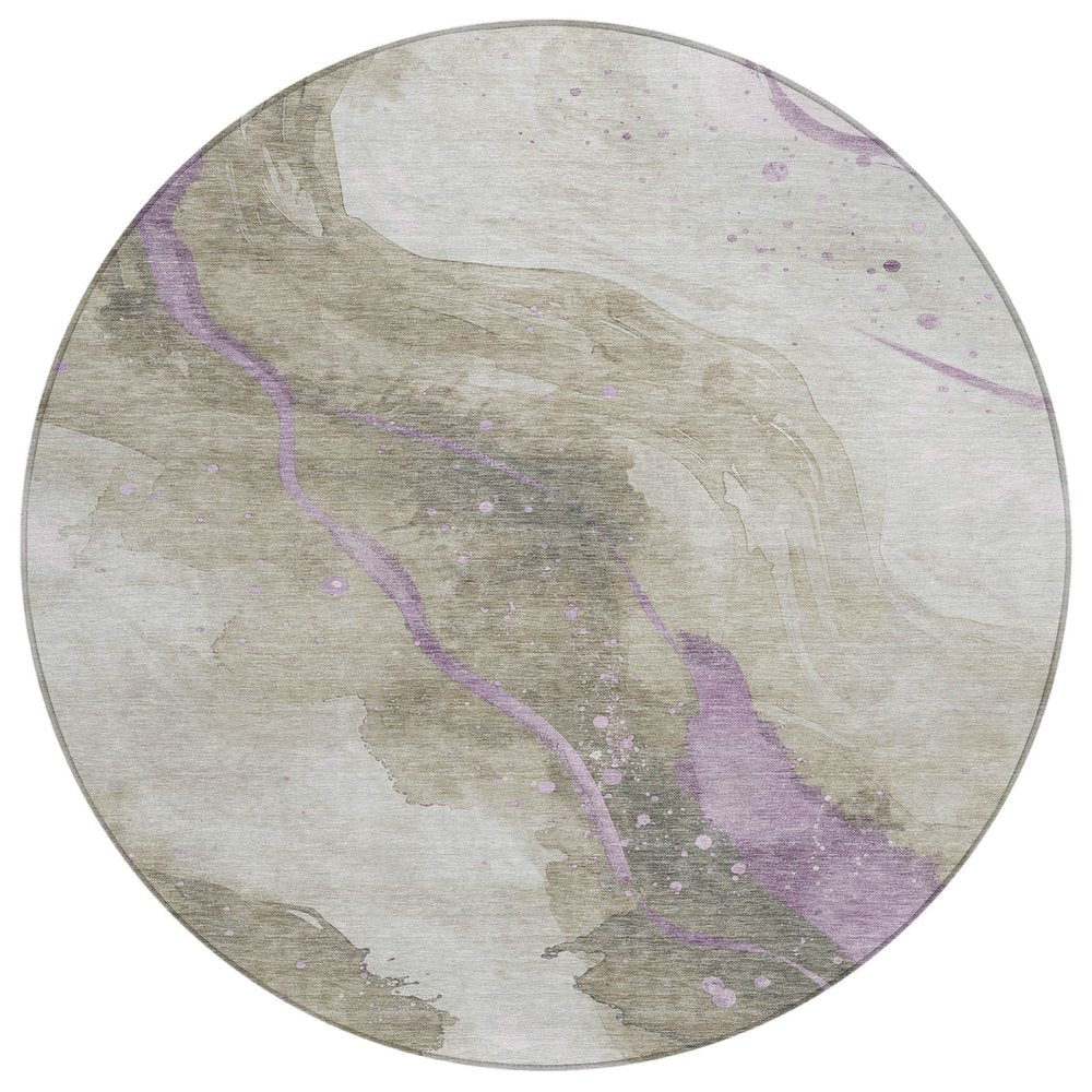 3' X 5' Taupe And Lavender Abstract Washable Indoor Outdoor Area Rug