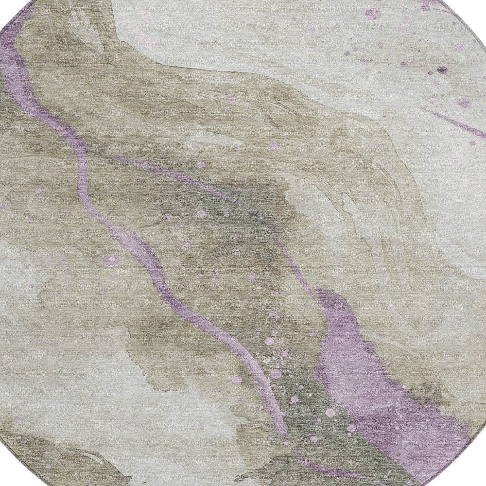 3' X 5' Taupe And Lavender Abstract Washable Indoor Outdoor Area Rug