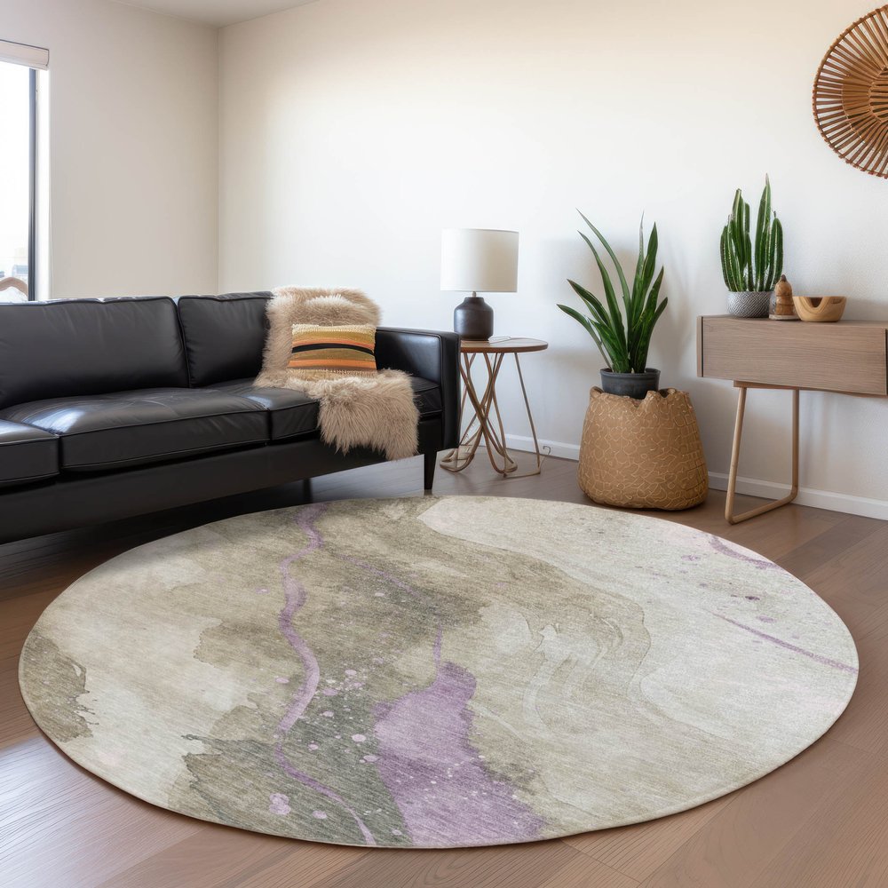 3' X 5' Taupe And Lavender Abstract Washable Indoor Outdoor Area Rug
