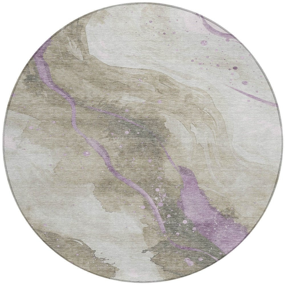 3' X 5' Taupe And Lavender Abstract Washable Indoor Outdoor Area Rug
