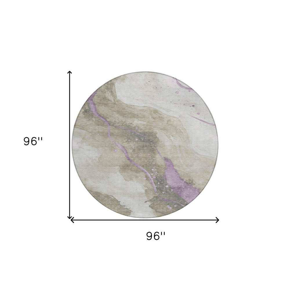 3' X 5' Taupe And Lavender Abstract Washable Indoor Outdoor Area Rug