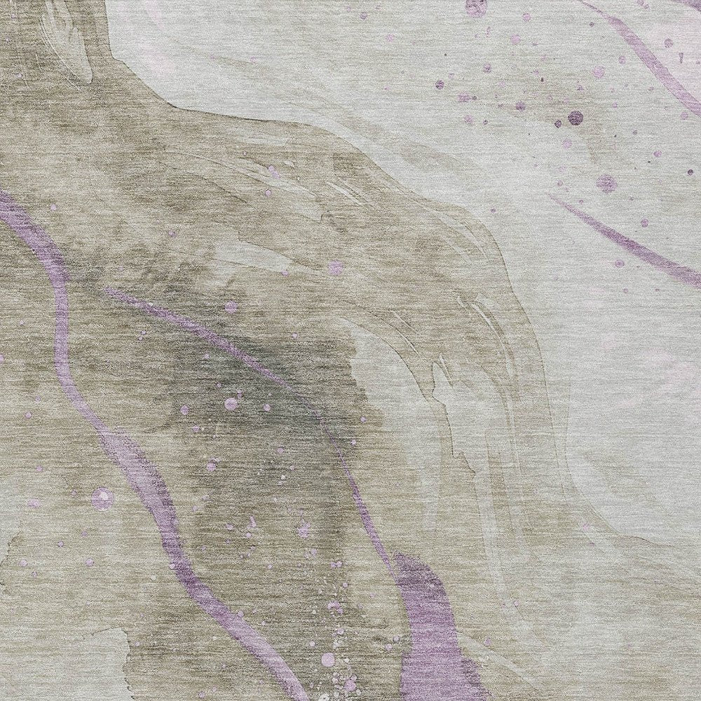 3' X 5' Taupe And Lavender Abstract Washable Indoor Outdoor Area Rug