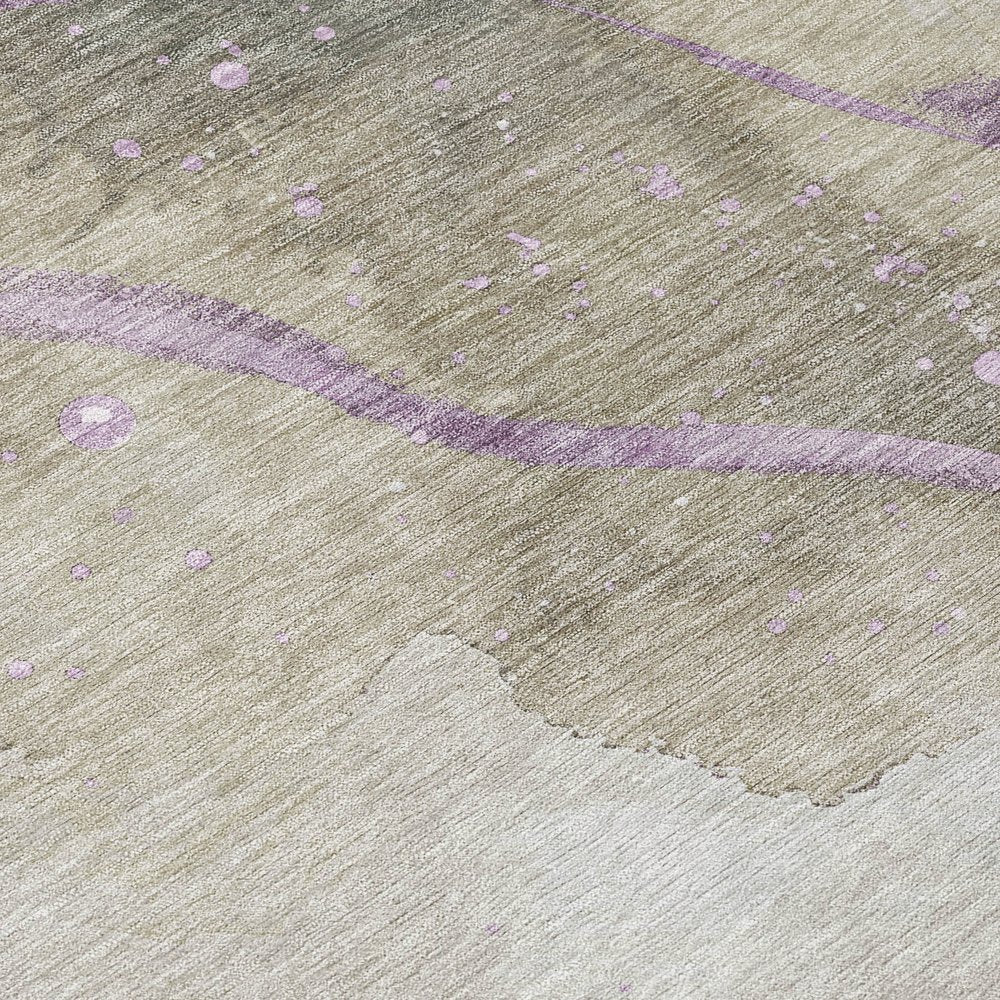 3' X 5' Taupe And Lavender Abstract Washable Indoor Outdoor Area Rug