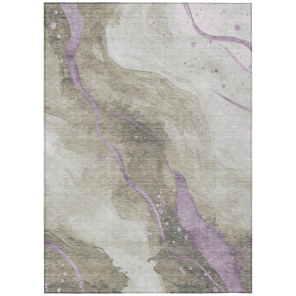 3' X 5' Taupe And Lavender Abstract Washable Indoor Outdoor Area Rug