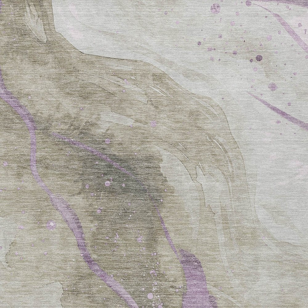 3' X 5' Taupe And Lavender Abstract Washable Indoor Outdoor Area Rug