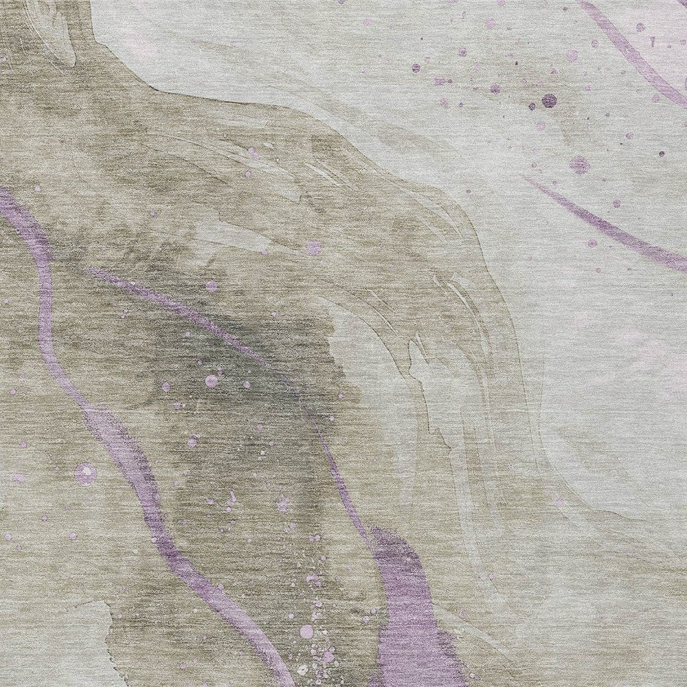 3' X 5' Taupe And Lavender Abstract Washable Indoor Outdoor Area Rug