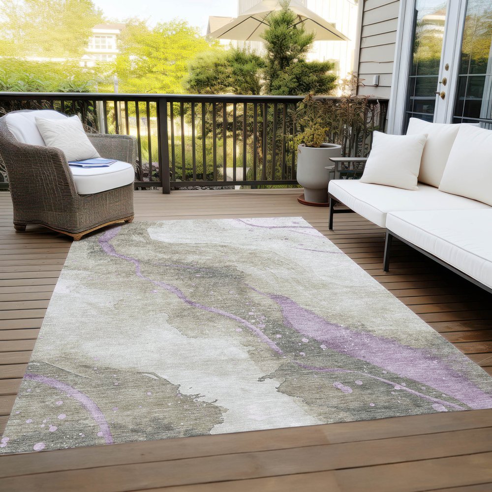 3' X 5' Taupe And Lavender Abstract Washable Indoor Outdoor Area Rug