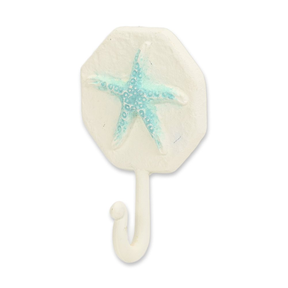 4" Aqua And Cream Cast Iron Starfish Wall Hook