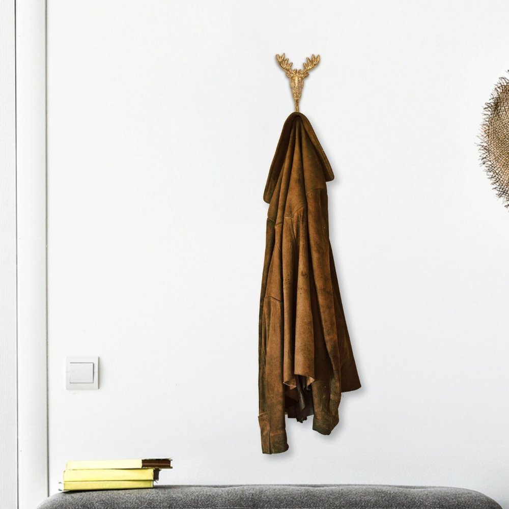3" Gold Cast Iron Deer Stag Wall Hook