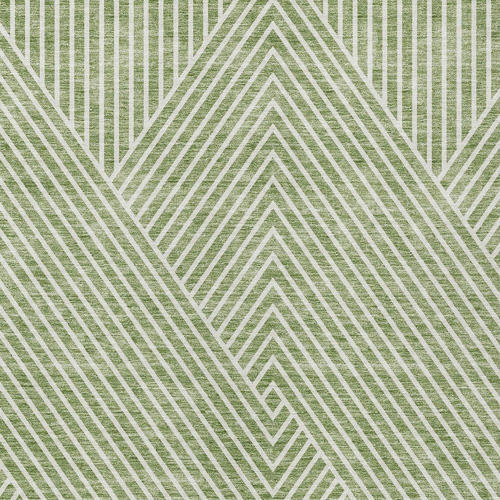 3' X 5' Sage And Ivory Geometric Washable Indoor Outdoor Area Rug