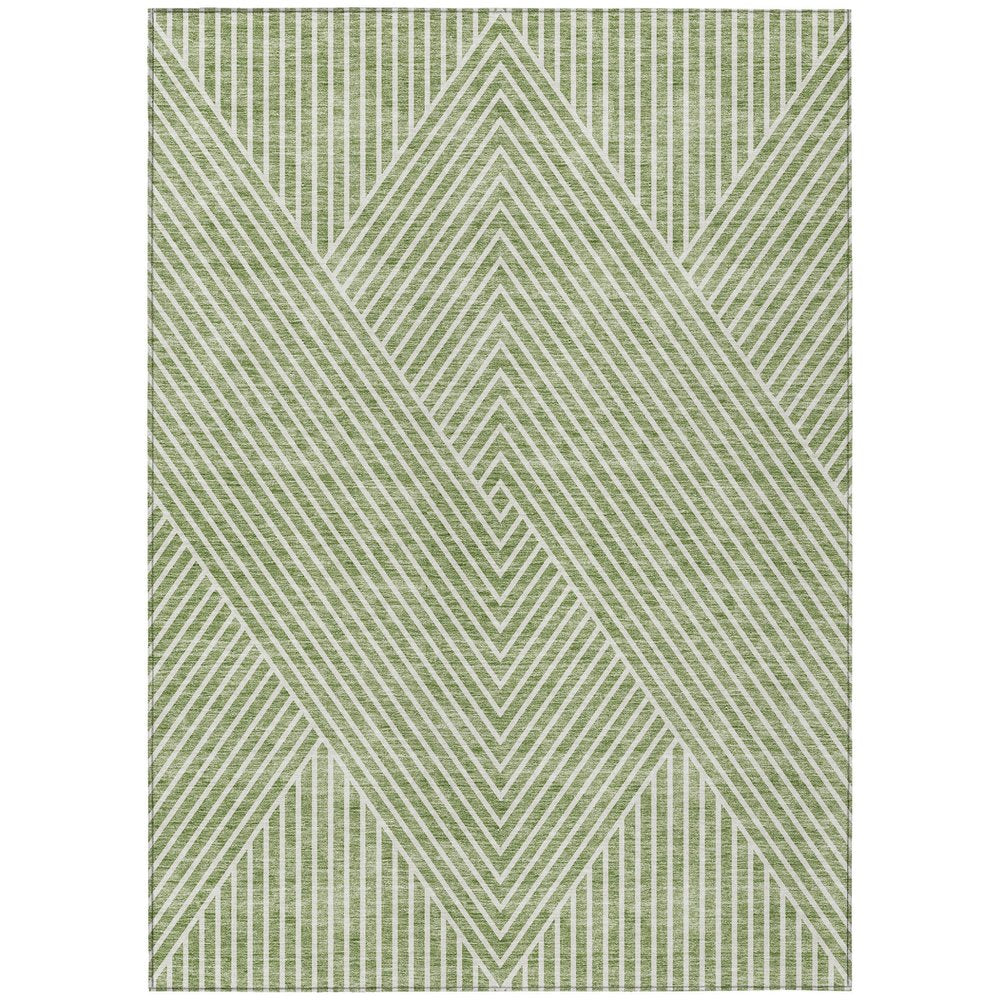 3' X 5' Sage And Ivory Geometric Washable Indoor Outdoor Area Rug