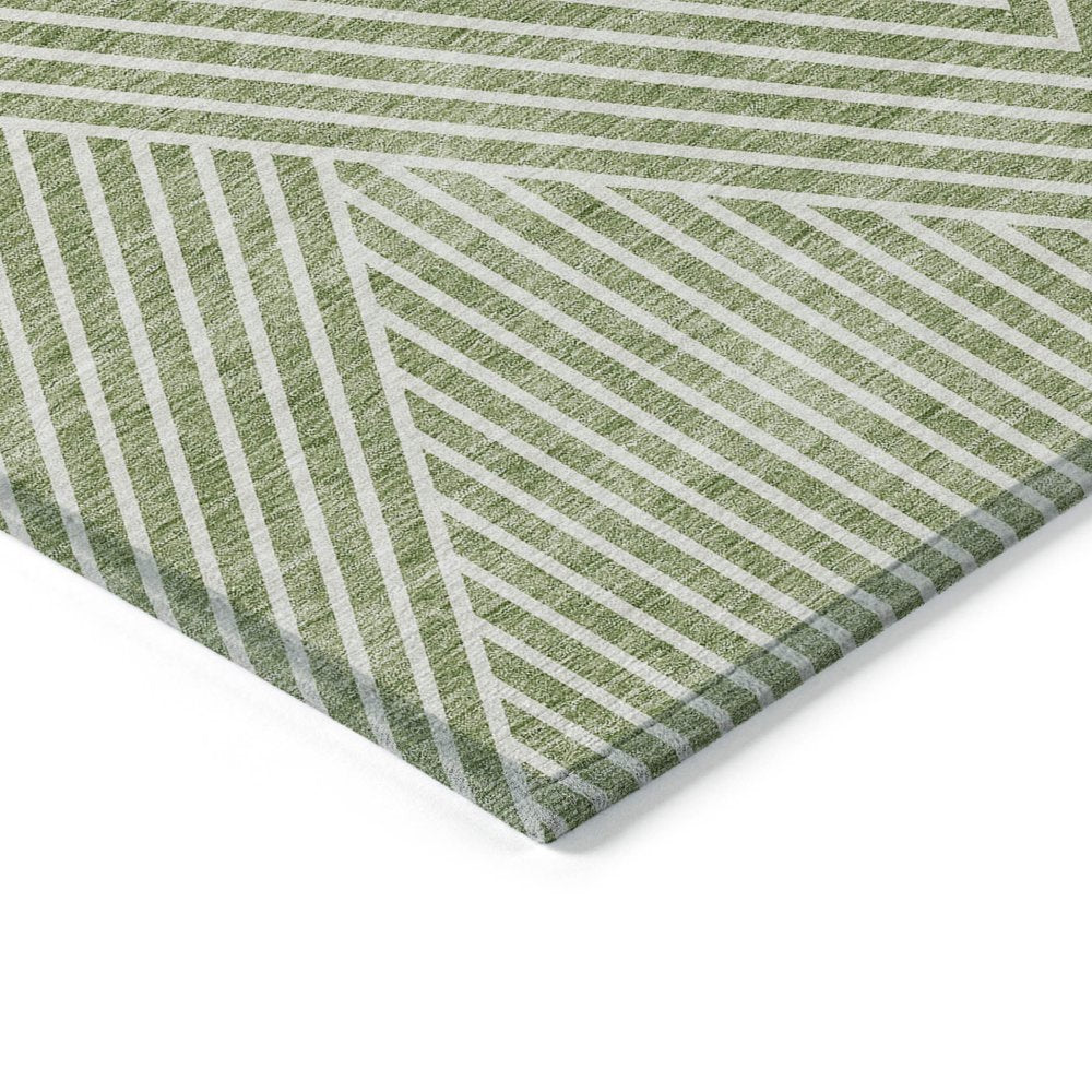 3' X 5' Sage And Ivory Geometric Washable Indoor Outdoor Area Rug