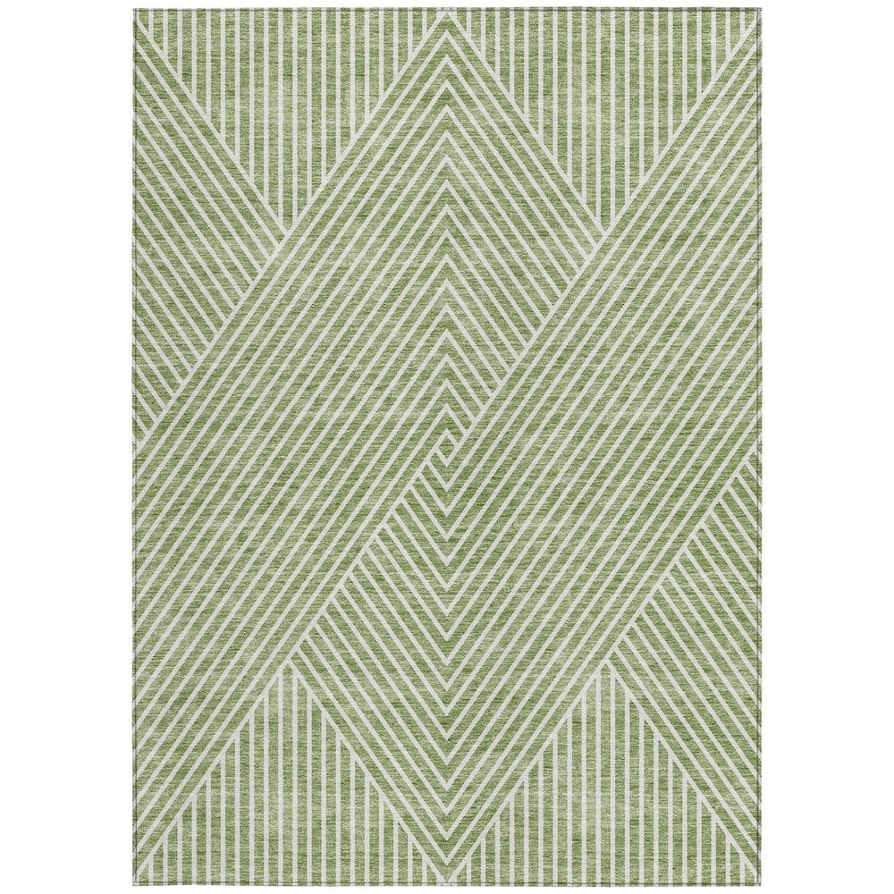 3' X 5' Sage And Ivory Geometric Washable Indoor Outdoor Area Rug