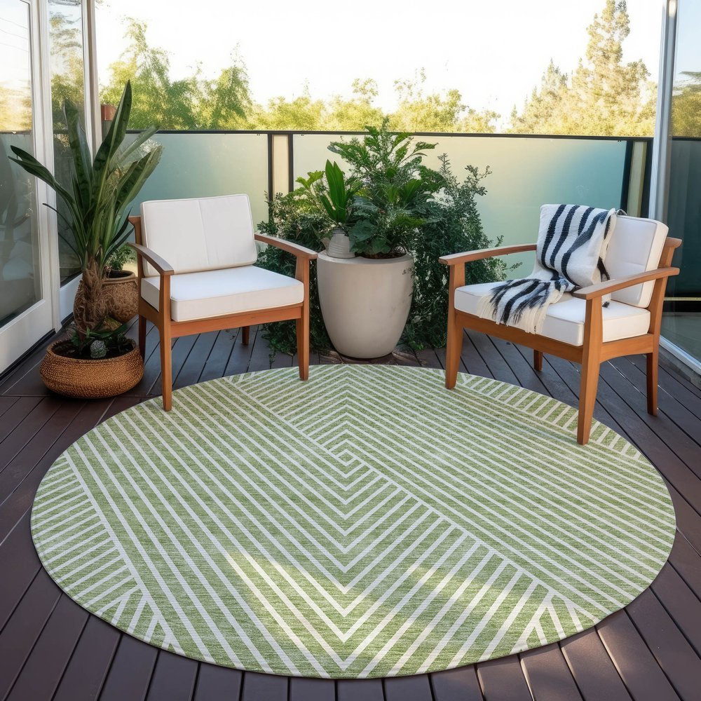 3' X 5' Sage And Ivory Geometric Washable Indoor Outdoor Area Rug