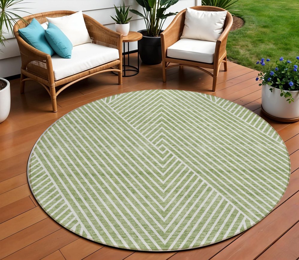 3' X 5' Sage And Ivory Geometric Washable Indoor Outdoor Area Rug