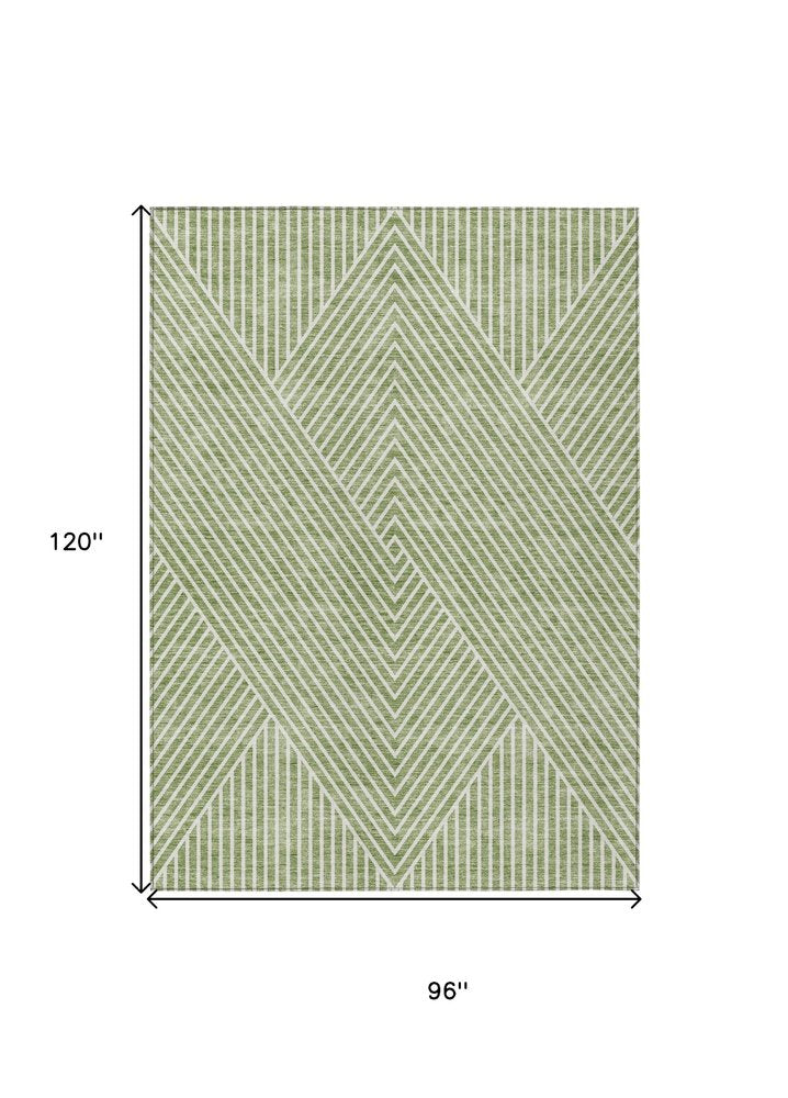 3' X 5' Sage And Ivory Geometric Washable Indoor Outdoor Area Rug