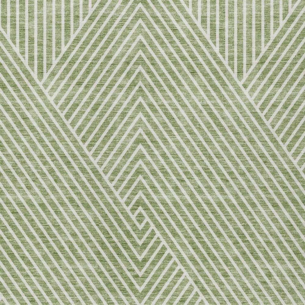 3' X 5' Sage And Ivory Geometric Washable Indoor Outdoor Area Rug