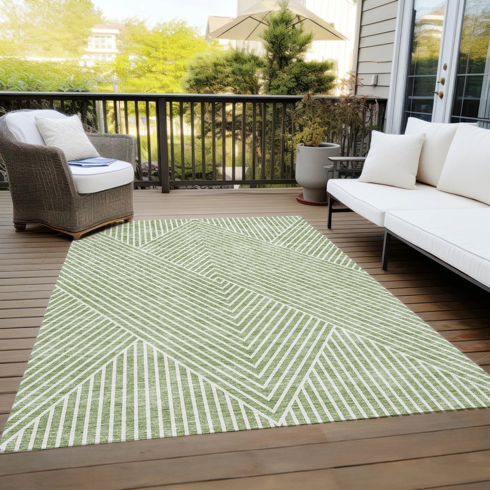 3' X 5' Sage And Ivory Geometric Washable Indoor Outdoor Area Rug