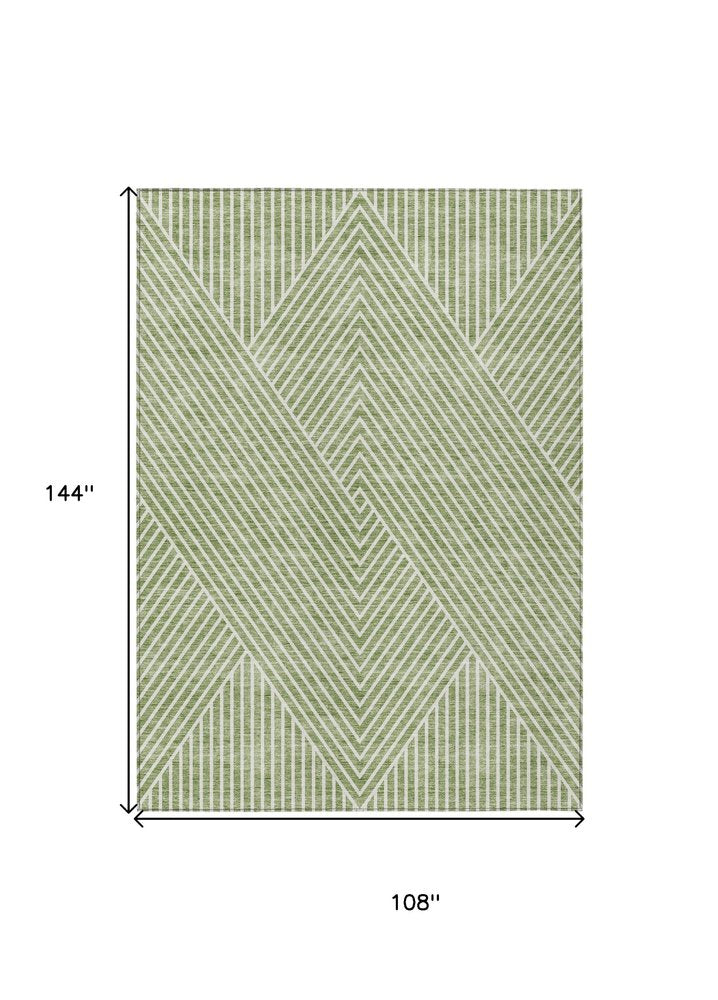 3' X 5' Sage And Ivory Geometric Washable Indoor Outdoor Area Rug