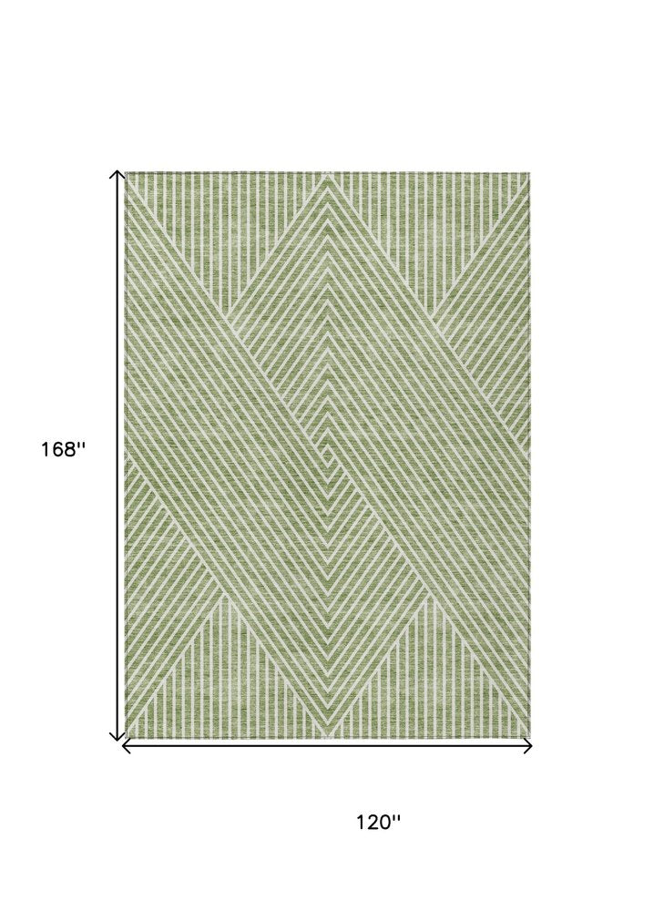 3' X 5' Sage And Ivory Geometric Washable Indoor Outdoor Area Rug
