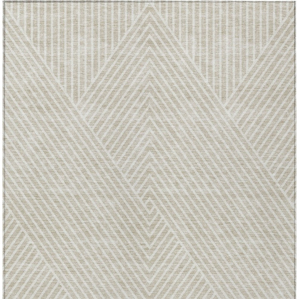 3' X 5' Beige And Ivory Geometric Washable Indoor Outdoor Area Rug