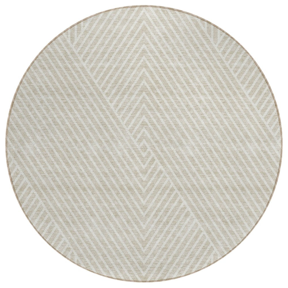 3' X 5' Beige And Ivory Geometric Washable Indoor Outdoor Area Rug