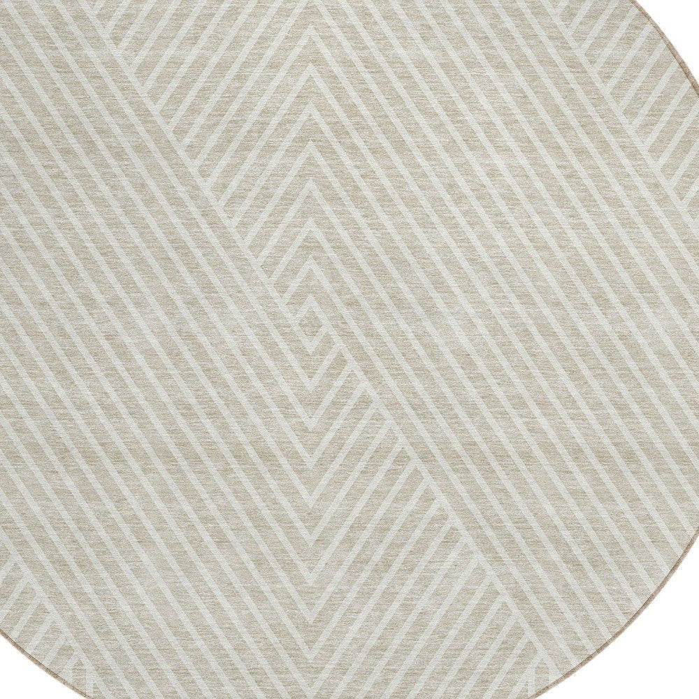 3' X 5' Beige And Ivory Geometric Washable Indoor Outdoor Area Rug