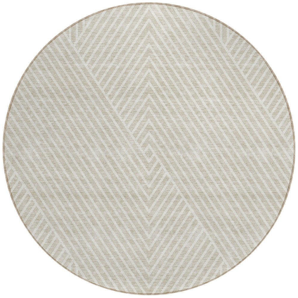 3' X 5' Beige And Ivory Geometric Washable Indoor Outdoor Area Rug