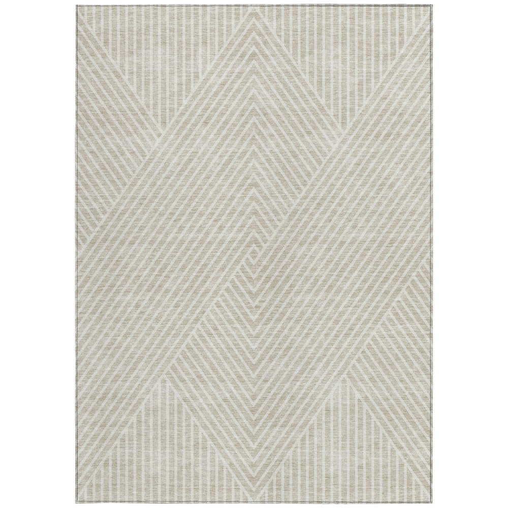 3' X 5' Beige And Ivory Geometric Washable Indoor Outdoor Area Rug