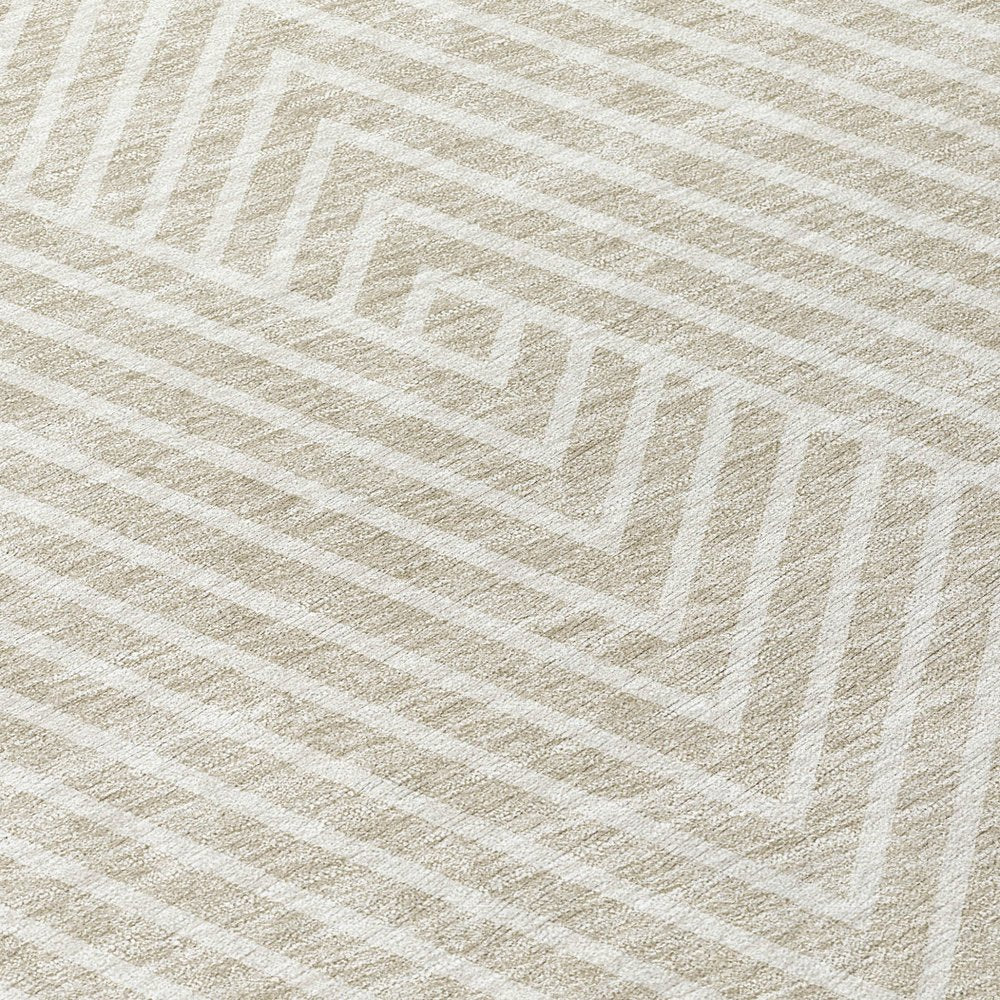 3' X 5' Beige And Ivory Geometric Washable Indoor Outdoor Area Rug
