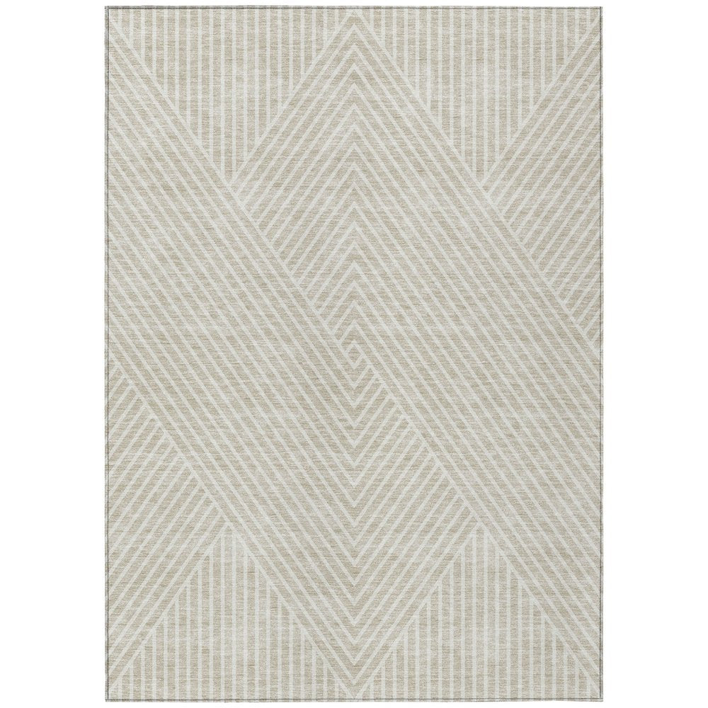 3' X 5' Beige And Ivory Geometric Washable Indoor Outdoor Area Rug