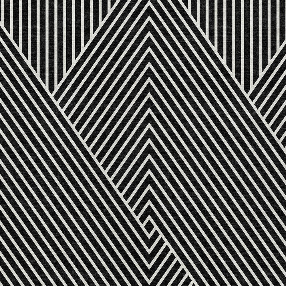 3' X 5' Black And Ivory Geometric Washable Indoor Outdoor Area Rug