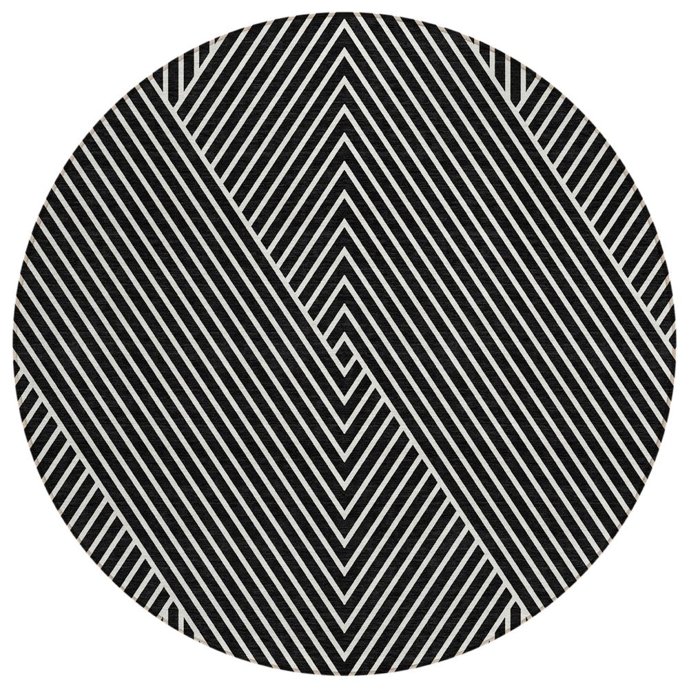 3' X 5' Black And Ivory Geometric Washable Indoor Outdoor Area Rug