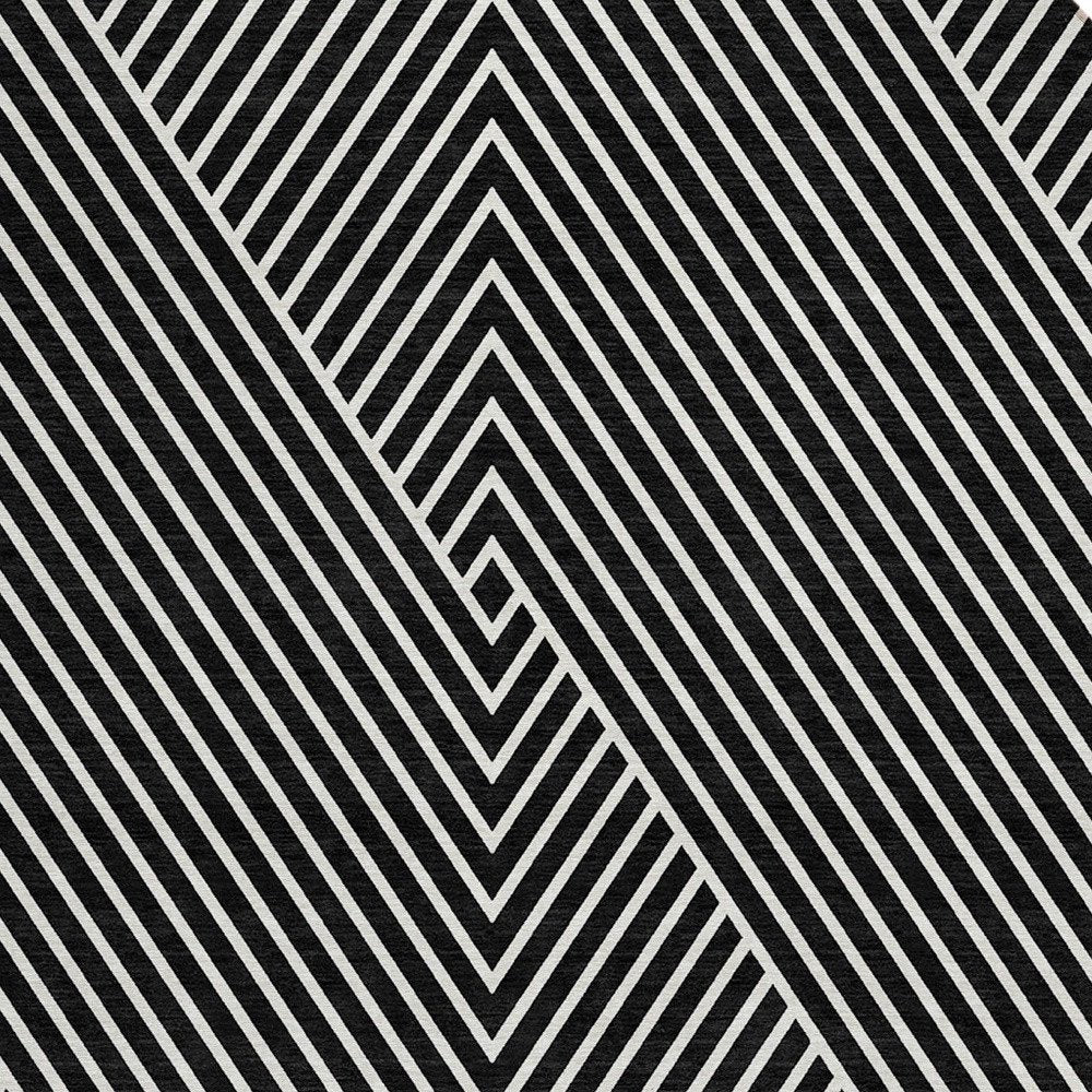 3' X 5' Black And Ivory Geometric Washable Indoor Outdoor Area Rug