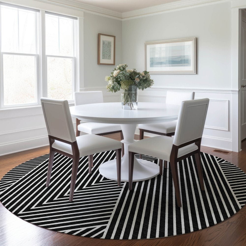 3' X 5' Black And Ivory Geometric Washable Indoor Outdoor Area Rug