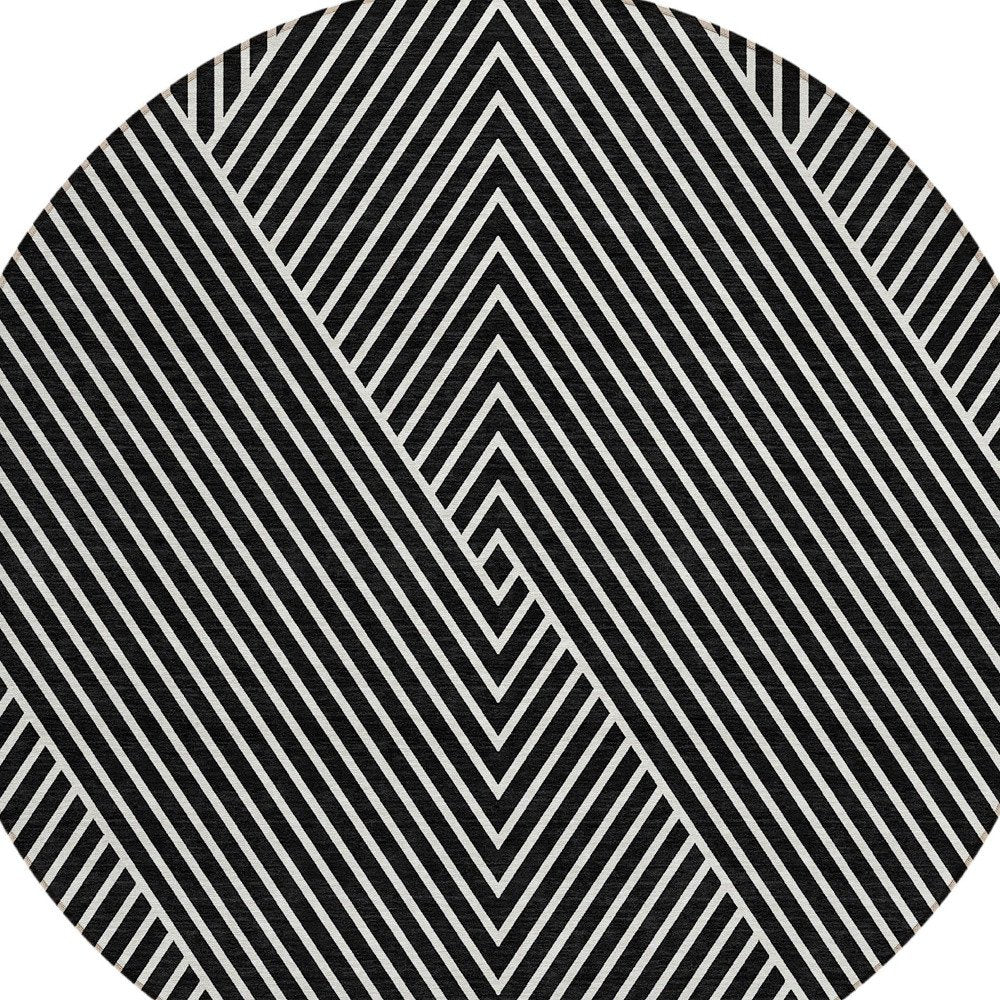 3' X 5' Black And Ivory Geometric Washable Indoor Outdoor Area Rug