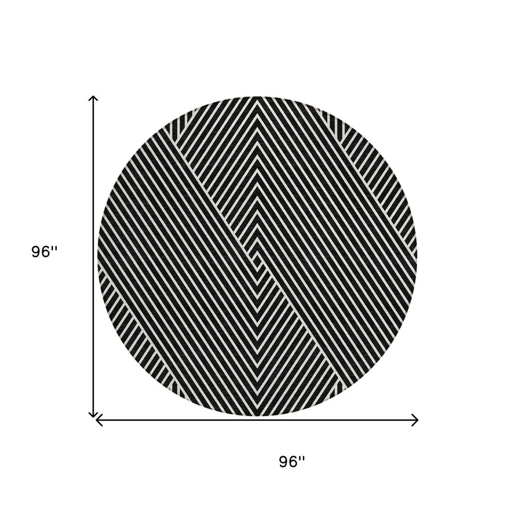 3' X 5' Black And Ivory Geometric Washable Indoor Outdoor Area Rug