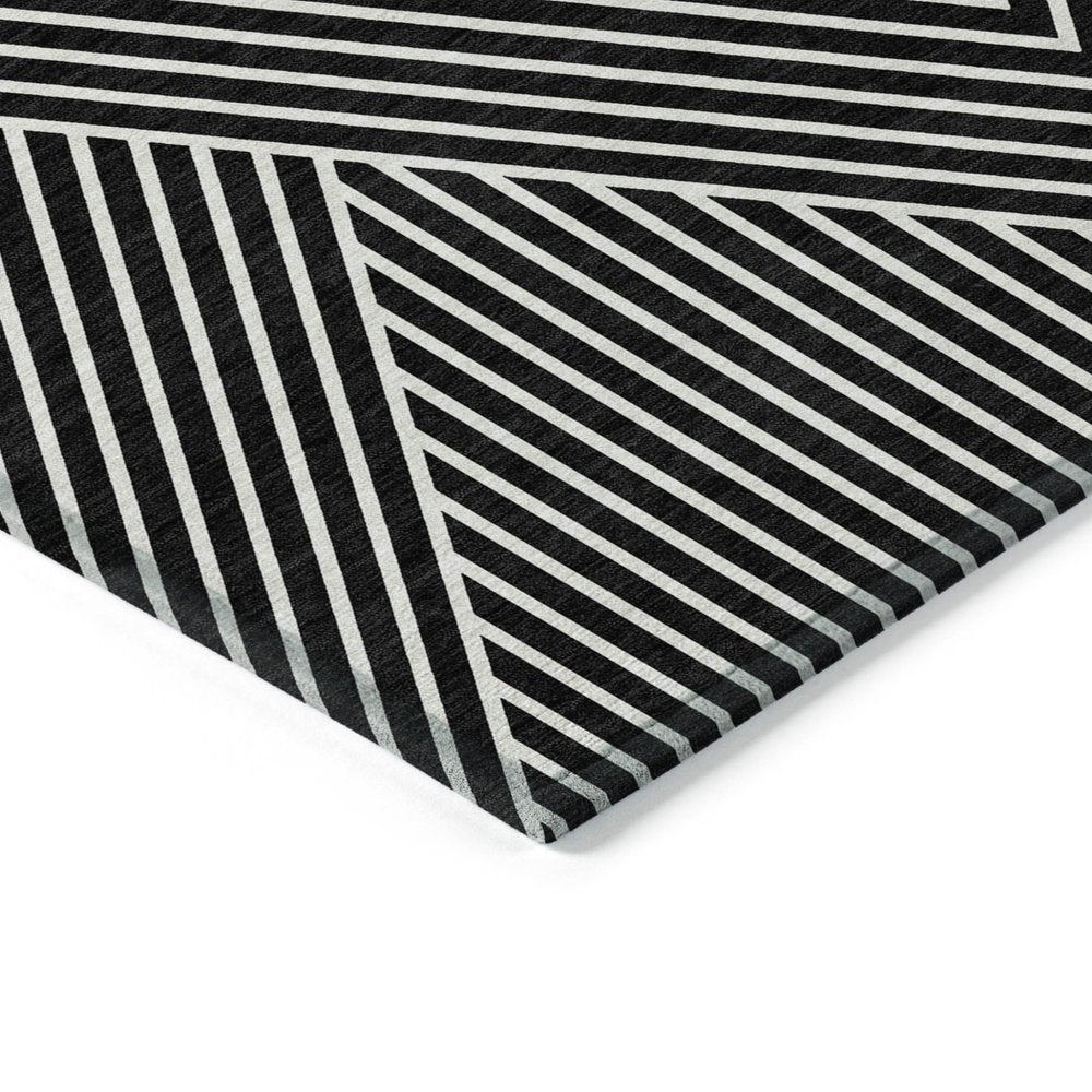 3' X 5' Black And Ivory Geometric Washable Indoor Outdoor Area Rug