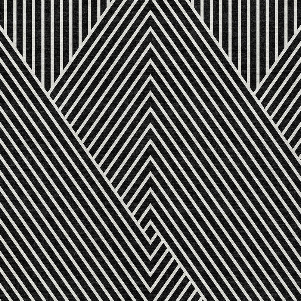 3' X 5' Black And Ivory Geometric Washable Indoor Outdoor Area Rug