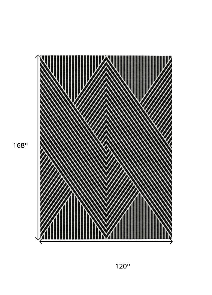 3' X 5' Black And Ivory Geometric Washable Indoor Outdoor Area Rug