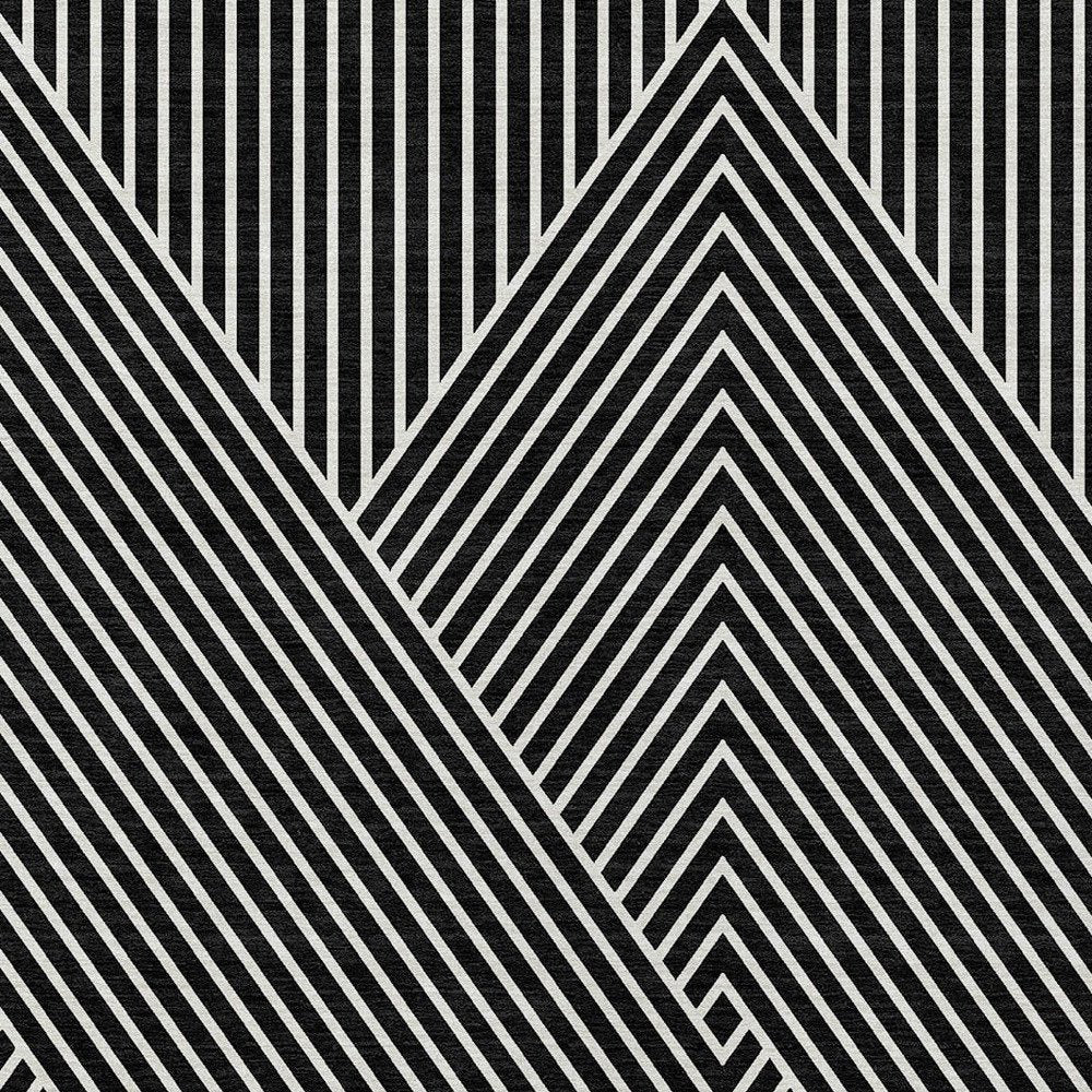 3' X 5' Black And Ivory Geometric Washable Indoor Outdoor Area Rug