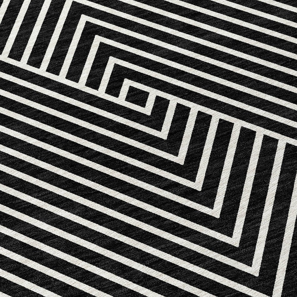 3' X 5' Black And Ivory Geometric Washable Indoor Outdoor Area Rug