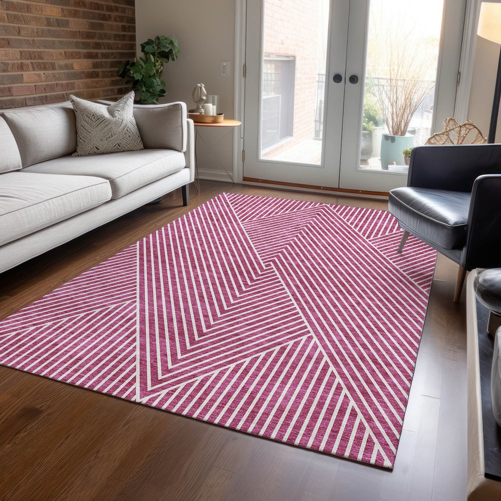 3' X 5' Blush And Ivory Geometric Washable Indoor Outdoor Area Rug