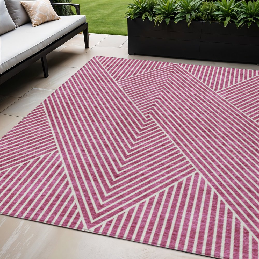 3' X 5' Blush And Ivory Geometric Washable Indoor Outdoor Area Rug